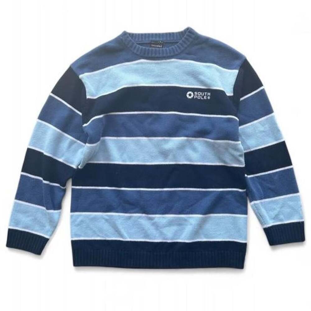 Southpole Vintage Striped Crewneck Sweater Blue Size Large